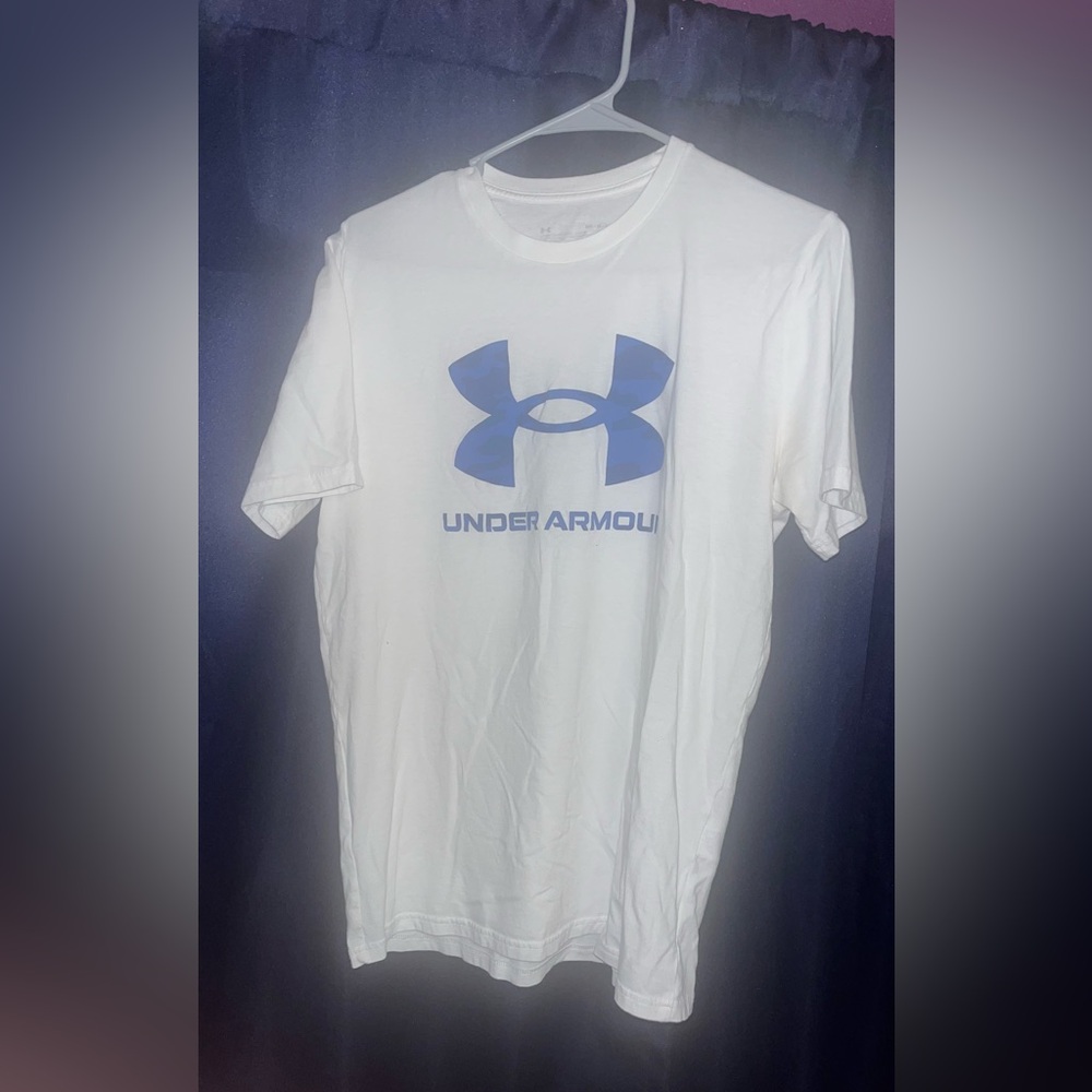 Under Armour White Tee with Bold Blue Logo- NWOT